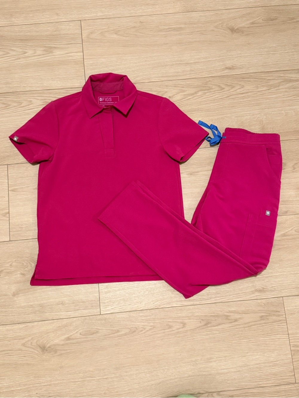 Figs Women's Pink Polo Top and Straight Pants Scrub Set